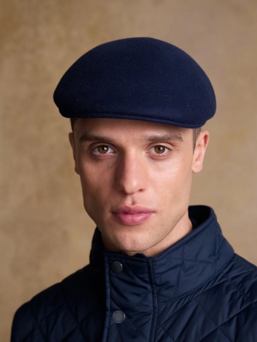 Men’s navy blue wool felt flat newsboy driver cap